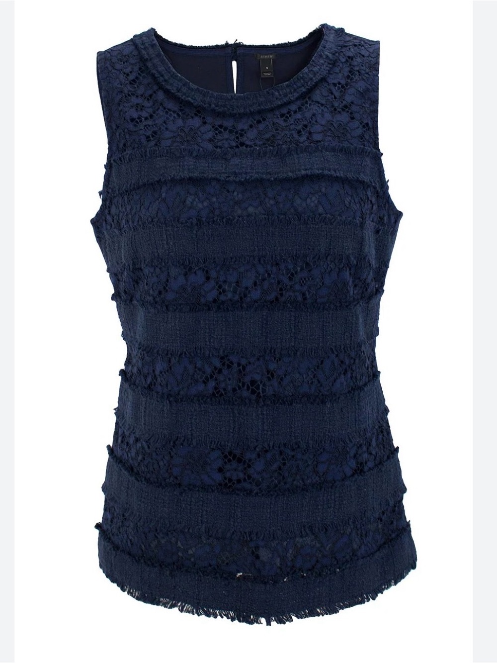 J.Crew Navy Blue Lace Tweed Stripe Overlay Sleeveless Knit Top Size Medium